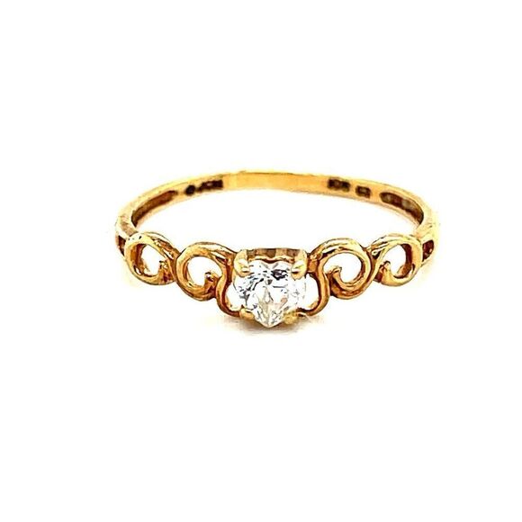 10k Gold White Cz Heart Ring - Picture 1 of 6